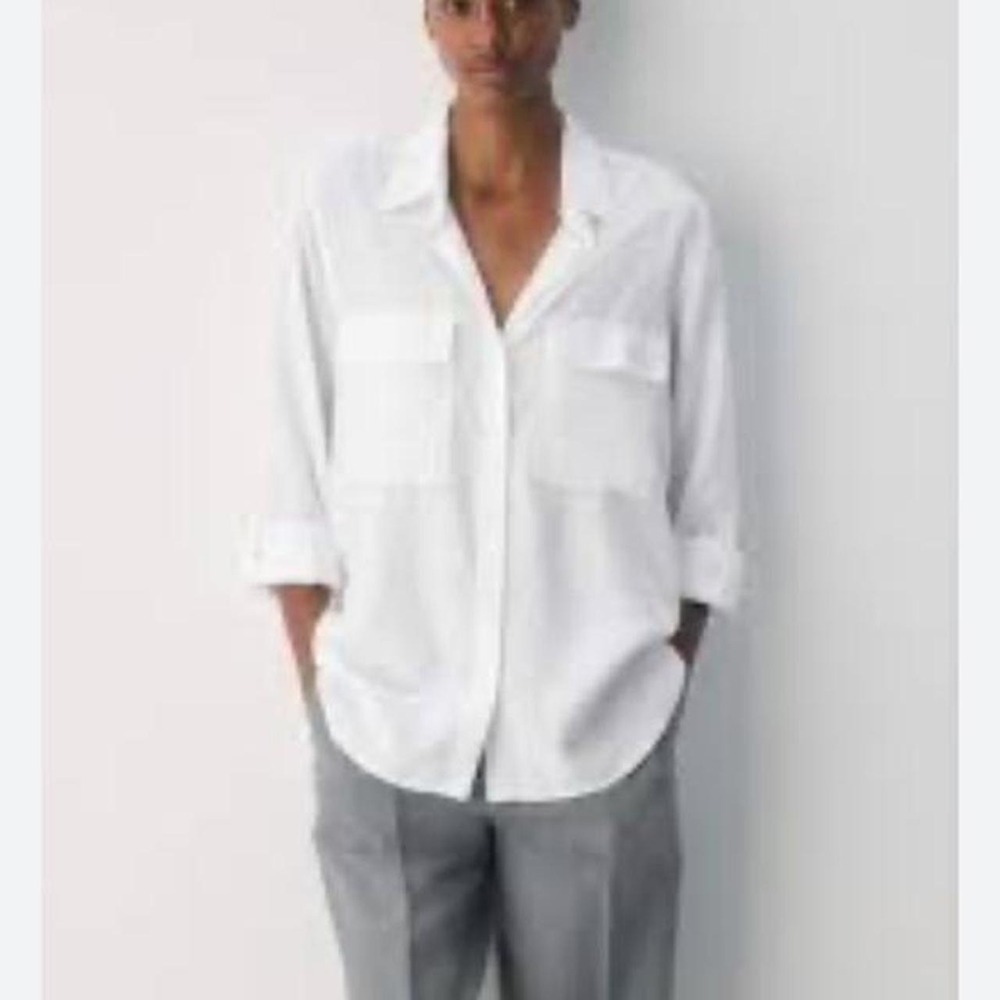Babaton white tencel utility blouse capsule euro classic cottage 2xs